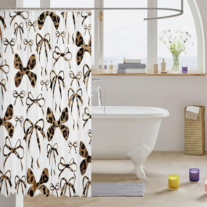 jejeloiu Cute Bowknot Shower Curtain for Bathroom Decor 72"x72" Brown Black Girls Bow Bath Curtain Kawaii Leopard Bathroom Accessories Waterproof Polyester Fabric for Stalls Bathtubs Princess Decor