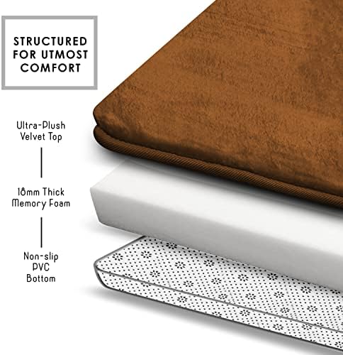 Clara Clark 2 Piece Bathroom Rugs, Velvet Memory Foam Bath Mat Set, Non-Slip Bath Rugs, Machine Wash, Dries Quickly, Ultra Soft Plush Bath Mats for Bathroom, 20 x 32 + Contour, Brown