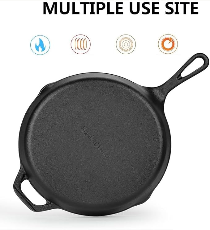Pre-Seasoned Cast Iron Skillet 12in Iron Pans with One Silicone Hot Handle Holder - 12.5 Inch