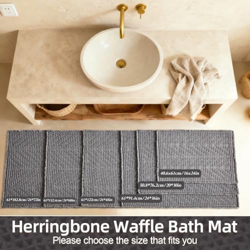 Sunfly Bath Rugs, Extra Soft Absorbent Waffle Bath Mat Quick Dry & Washable, Grey Bathroom Rug for Shower Floor with Boho Decor, 24"x36" Grey