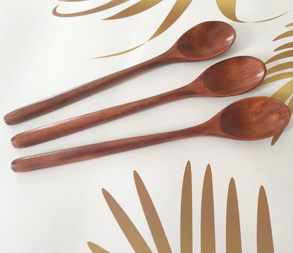Long Handle Wooden Spoons for Eating, 9.2 Inch Wood Soup Spoons for Mixing Stirring, Handmade Retro Honey Jar Table Spoons Teaspoon Tea Coffee Spoon (3 Pack)