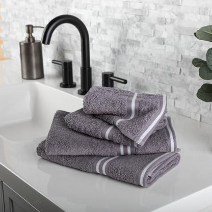 Lavish Home 8PC Bathroom Towels Set - 575GSM 100% Cotton Bathroom Essentials with 2 Bath Towels, 2 Hand Cloths, 2 Wash Cloths, and 2 Fingertip Fabric for Shower, Gym, Dorm and Spa (Silver)