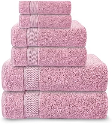 6 Piece Bath Towel Set, 2 Bath, 2 Hand, 2 Washcloths, Pink