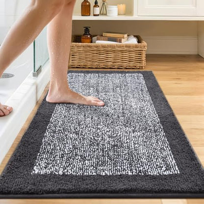 48x24 Bathroom Rugs Non Slip Washable, Soft Absorbent Bath Mat Dark Grey