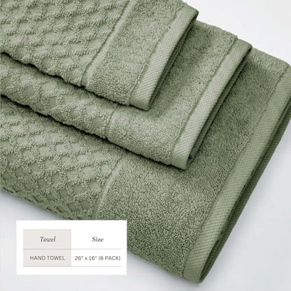 Great Bay Home Hand Towels - 100% Cotton 6 Pack 26x16 Hand Towel Set - Absorbent, Durable, Quick-Dry Towels for Bathroom (Eucalyptus)