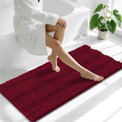 Smiry Thick Chenille Bathroom Runner Rugs 47x24, Soft Bath Mat, Burgundy