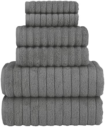 Elegant Comfort 100% Turkish Cotton Corduroy Ribbed Luxury Bath Towels 6-Piece Set, Premium Feel - Quick Dry, Highly Absorbent, Contains 2 Bath Towels, 2 Hand Towels, and 2 Washcloths, Gray