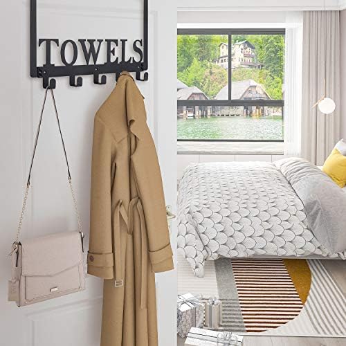 Kuhome Over The Door Hooks, Towel Holder for Bathroom, Door Mount Towel Rack Towel Hooks for Bedroom Beach Towels Bathrobe Wall Mount Hang on The Door Cabinet Cupboard Metal Sandblasted (Black)