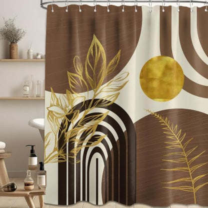 Brown and Gold Extra Long Shower Curtain, Tall 72X96 in, Mid Century