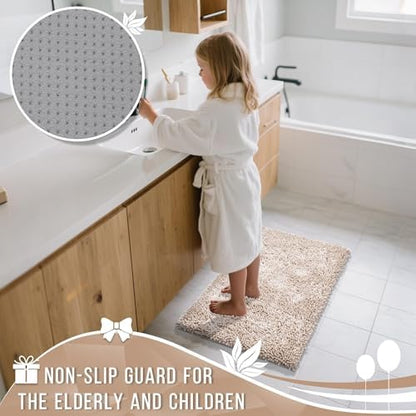 Yimobra Chenille Bathroom Rugs Non Slip, Extra Thick Soft Absorbent Bath Rug, Machine Washable Quick Dry Bath Mat for Bathroom Floor, Tub and Shower, Home Decor Accessories, 24x17, Khaki