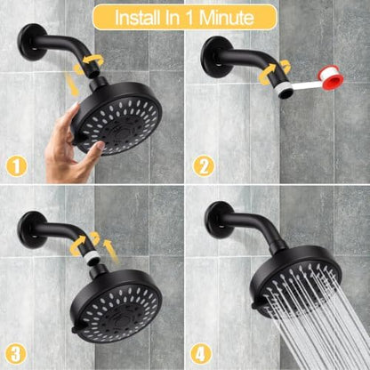 AISOSO High Pressure Rain Shower Head 2PCS 5 Modes 4.1 Inch Matte Black
