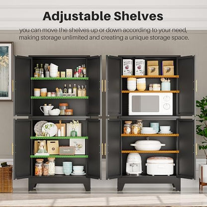 winiowa 75" Tall Kitchen Pantry Cabinet, Metal Storage Cabinet with Doors and Adjustable Shelves, Black Freestanding Pantry Cabinet for Kitchen, Dining Room, Living Room, Laundry Room, Bathroom