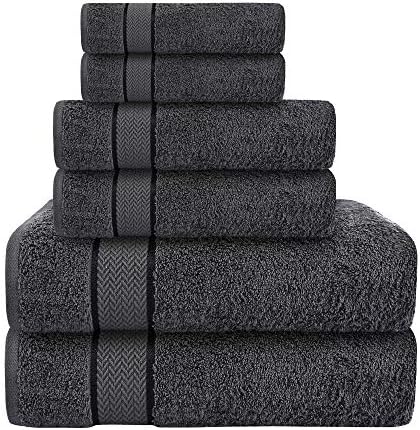 6 Piece Bath Towel Set, 2 Bath, 2 Hand, 2 Washcloths, Dark Grey