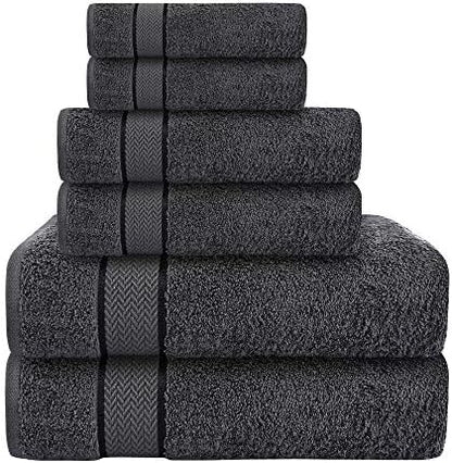 6 Piece Bath Towel Set, 2 Bath, 2 Hand, 2 Washcloths, Dark Grey