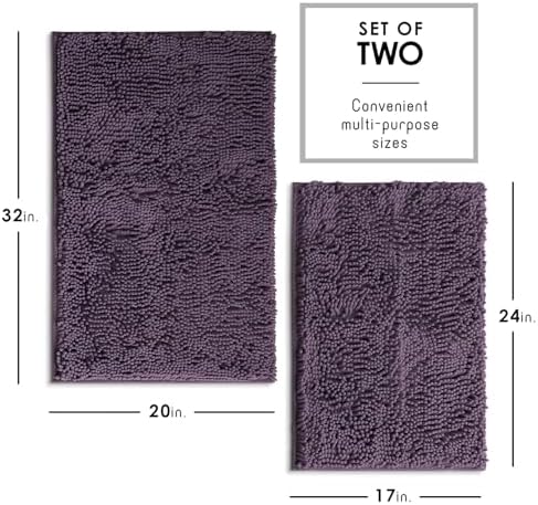Hearth & Harbor Bathroom Rugs, Chenille Bath Mat - Machine Washable Bath Mats for Bathroom Non-Slip Backing Rubber, Quick Dry Bathroom Mat