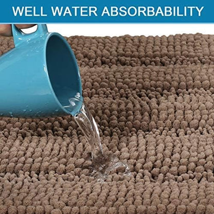 H.VERSAILTEX 2 Piece Bathroom Set - Super Absorbent Chenille Striped Bath Mats, Non Skid, Machine Washable (Taupe Brown, 47 x 17 Plus 17 x 24 - Inches)