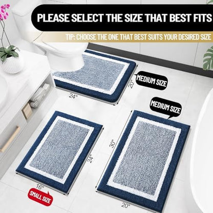 OLANLY Bathroom Rugs 30x20, Soft Absorbent Microfiber Bath Rugs, Navy