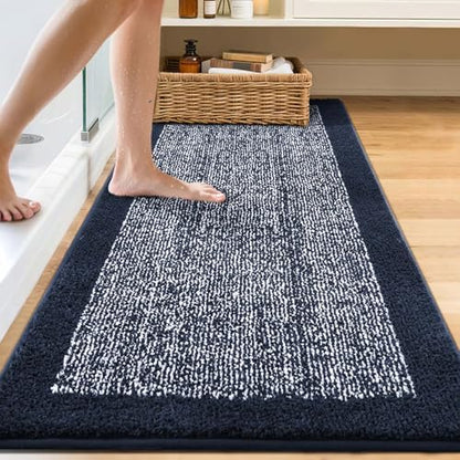 70x24 Bathroom Rugs Non Slip Washable, Soft Absorbent Bath Mat Dark Blue