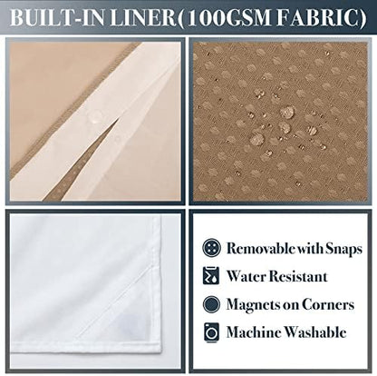 N&Y HOME Waffle Weave Shower Curtain with Snap-in Liner Set 71x72, Coffee