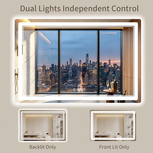 40"x60" LED Bathroom Mirror with Lights, Backlit + Front Lit, Anti-Fog, Lighted Bathroom Mirror for Wall, HD Shatterproof Tempered Glass, Dimmable, Memory Function (Horizontal/Vertical)