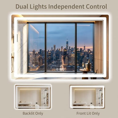 40"x60" LED Bathroom Mirror with Lights, Backlit + Front Lit, Anti-Fog, Lighted Bathroom Mirror for Wall, HD Shatterproof Tempered Glass, Dimmable, Memory Function (Horizontal/Vertical)