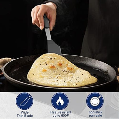 Silicone Spatulas, Offset Spatulas, Waterproof Mixer GEEKHOM 600F Heat Resistant Extra Large and Wide Flexible Spatulas Rubber Turners,1 PACK LONG Kitchen Cooking Utensils Set for Pancake