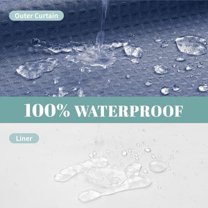 No Hook Waffle Shower Curtain with Snap-in Liner, 71x74 Inch, MoonlightBlue