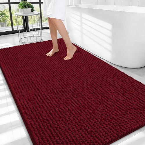 OLANLY Thick Chenille Large Bathroom Rugs Mats 44x32, Burgundy