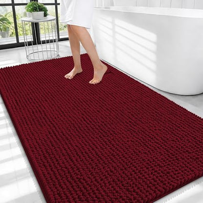 OLANLY Thick Chenille Large Bathroom Rugs Mats 44x32, Burgundy