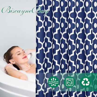 Fabric Modern Shower Curtain-Navy and White Shower Curtains for Bathroom