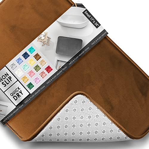 Clara Clark Bathroom Rugs, Velvet Memory Foam Bath Mat, Non-Slip, Machine Washable Bath Rugs - Dries Quickly, Ultra Soft Plush Bath Mats for Bathroom, 17 x 24, Chocolate Brown