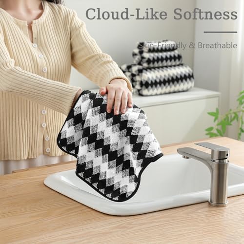 2 Hand Towel Set 16"x31" Black White Towel Set for Bathroom,Highly Absorbent & Quick Dry Hand Towel for Daily Use,Soft Microfiber Multipurpose Towel Collection for Hotel,Spa,Shower,Gym