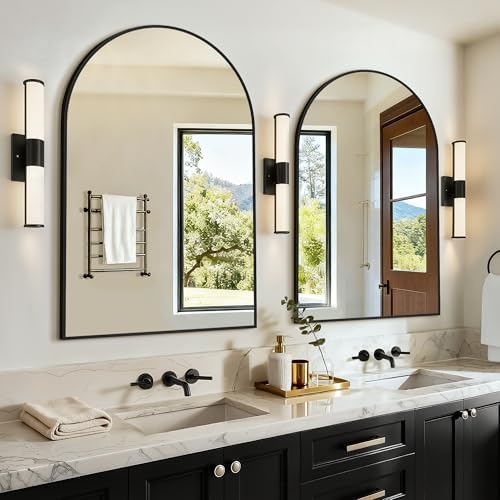 Arched Bathroom Vanity Mirror for Over Sink, 2 Pack 36”x24”, Black