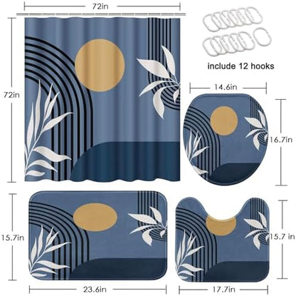 Bathroom Sets with Shower Curtain and Rugs, 4 Pcs, Boho Modern