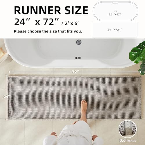 TYUU Waffle Runner Rug Bathroom, Long Boho Bath Mat, 72x24 Light Grey