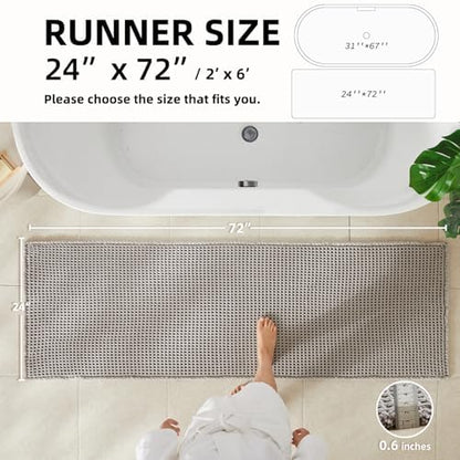 TYUU Waffle Runner Rug Bathroom, Long Boho Bath Mat, 72x24 Light Grey