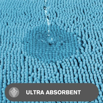 Bathroom Runner Rug 24 x 60 Inch – Extra Large Long Bath Mat | Absorbent and Washable Thick Chenille Bath Rug Non-Slip Runner Rug for Bathroom, Shower, Sink(Sky Blue)