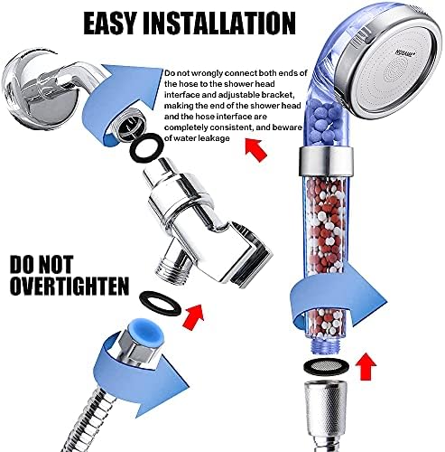 Nosame Shower Head with Hose and Bracket, Filter Filtration High Pressure Water Saving 3 Mode Function Spray Handheld Showerheads for Dry Skin & Hair