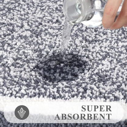Pauwer 3 Piece Bathroom Rug Set, Non Slip Washable Bath Mat, Dark Grey