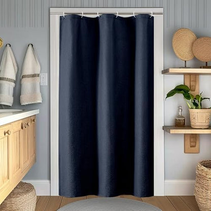 OWENIE Navy Blue Stall Shower Curtain for Bathroom, 3D Embossed Textured Fabric Small Shower Curtain for Narrow Stall Size, Machine Washable Water Resistance, Hotel Style, 36" W x 72" L, Navy Blue
