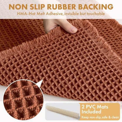 MIULEE Fall Rust Set of 2 Waffle Bathroom Rugs Boho Bath Mat 18x30 Inch