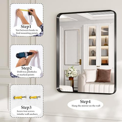 32x40 Inch Metal Black Framed Bathroom Mirror for Wall, HD Tempered Glass, Vanity Mirror for Over Sink, Anti-Rust Aluminum Alloy Mirror, Farmhouse, Horizontally or Vertically Hanging