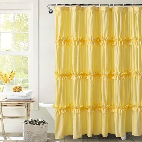 Farmhouse Ruffle Shower Curtain, Bright Yellow, 72 x 72 in