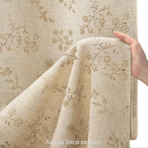 Beige Floral Farmhouse Vintage Linen Shower Curtain French Country 72Wx84H