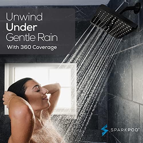 SparkPod Rain Shower Head, 8 Inch Square, Midnight Black Matte Finish
