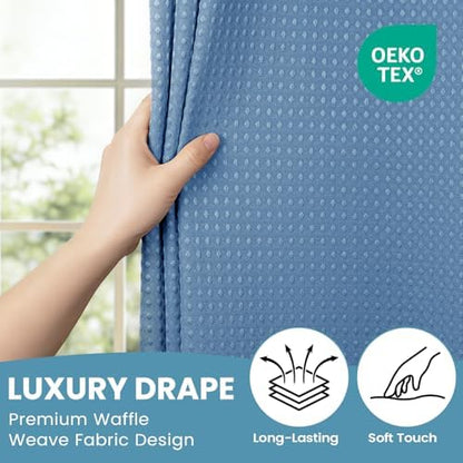 No Hook Waffle Shower Curtain with Snap in Liner Set, 71x74, Sky Blue