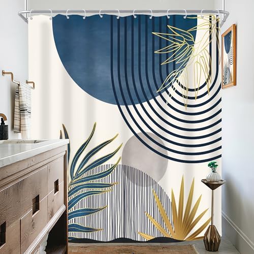 Mid Century Boho Abstract Modern Sun Minimalist Bathroom Shower Curtain Set