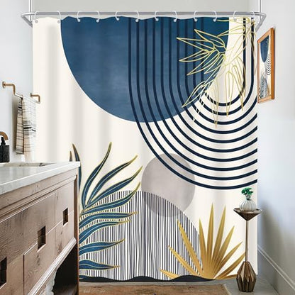 Mid Century Boho Abstract Modern Sun Minimalist Bathroom Shower Curtain Set