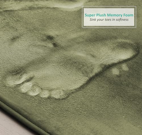 Clara Clark 2 Piece Bathroom Rugs, Velvet Memory Foam Bath Mat Set, Non-Slip Bath Rugs, Machine Wash, Dries Quickly, Ultra Soft Plush Bath Mats for Bathroom, 17 x 24 + Contour, Sage Green