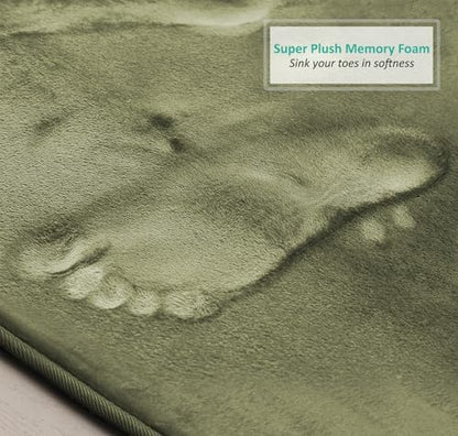Clara Clark 2 Piece Bathroom Rugs, Velvet Memory Foam Bath Mat Set, Non-Slip Bath Rugs, Machine Wash, Dries Quickly, Ultra Soft Plush Bath Mats for Bathroom, 17 x 24 + Contour, Sage Green